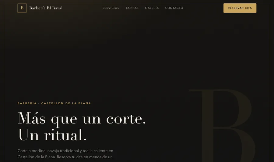 Ejemplo de web para barbería, con botón de reservar cita