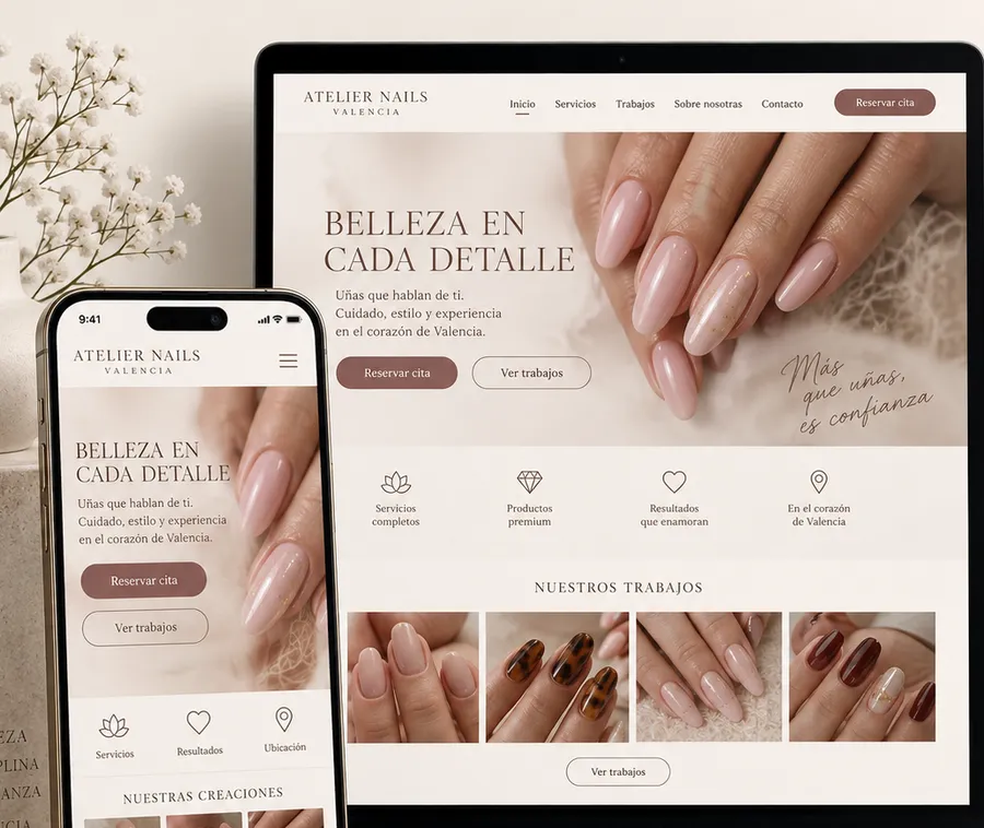 Concepto visual de web para estudio de uñas y estética